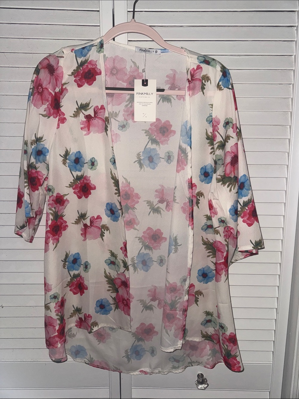 NWT - PinkMilly Floral Sheer Kimono - Pink & Blue Flowers